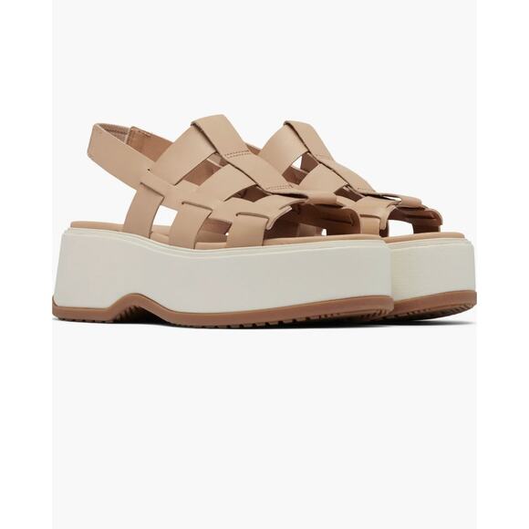 NEW Sorel Dayspring Slingback Platform Sandal Size 10 Honest Beige/Chalk Leather - Picture 1 of 5